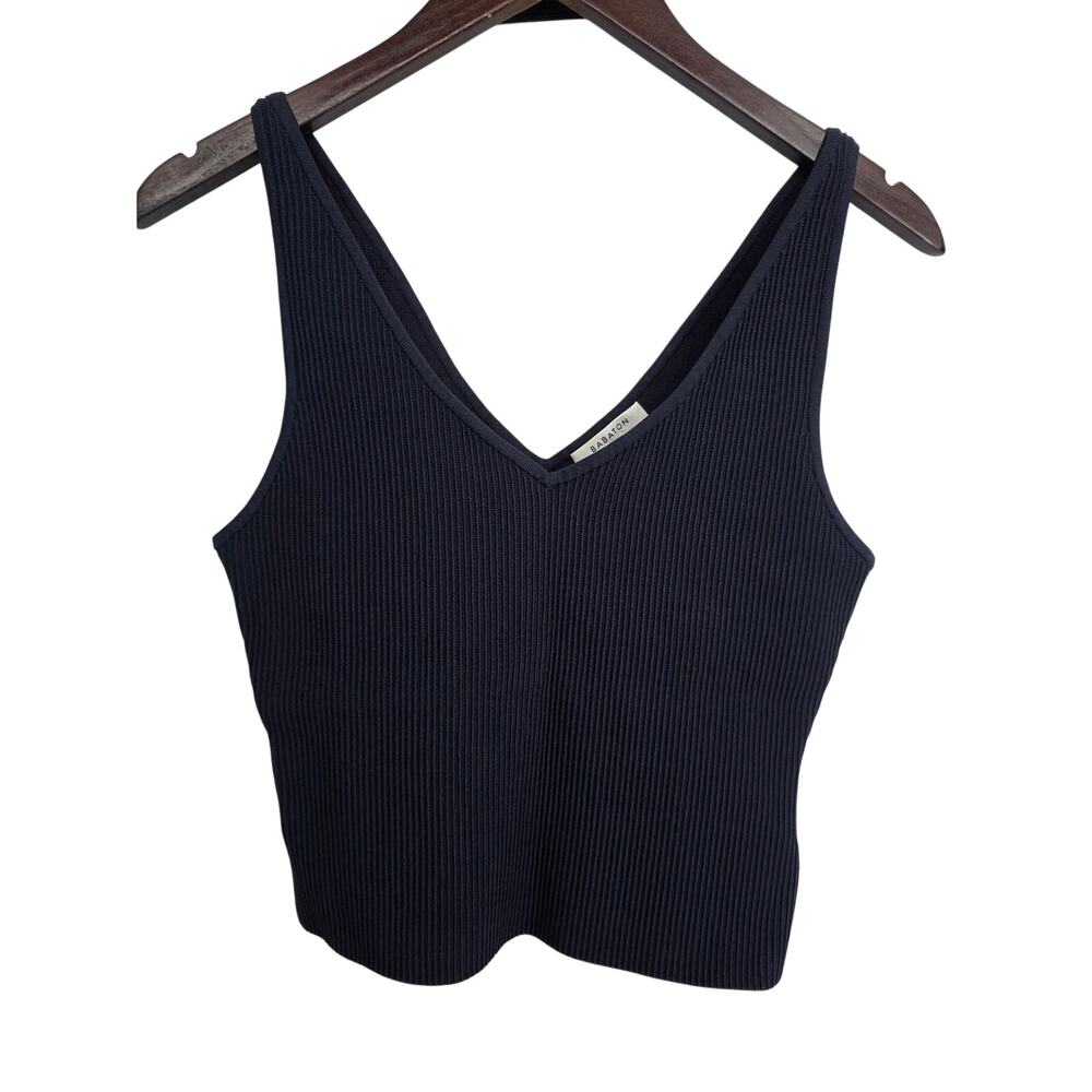 Babaton Sculpt Knit V Neck Tank Navy Blue Size Large